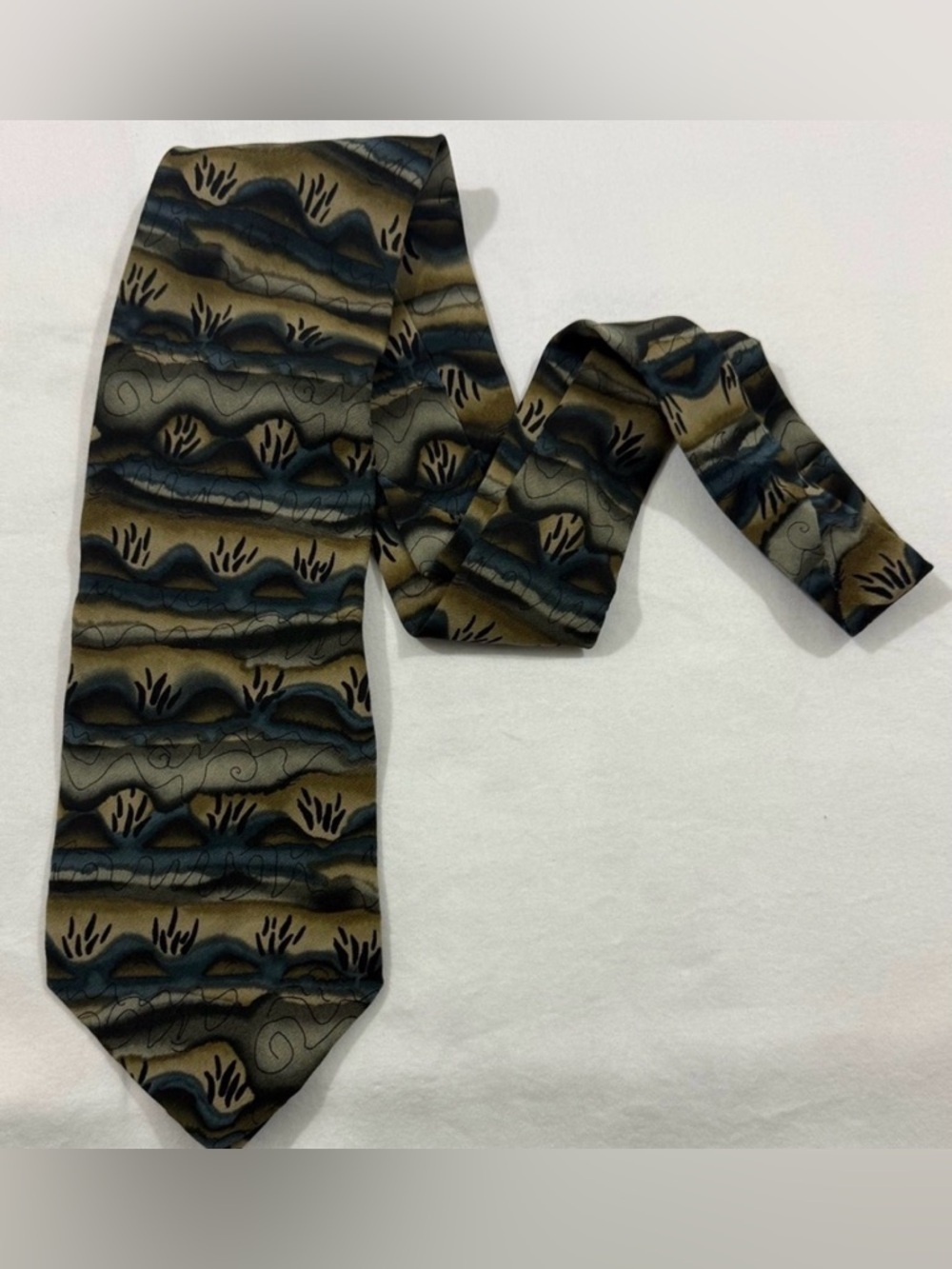 Duckworth Alarm Collection Silk Tie Blue Green Abstract Wave 3.75”